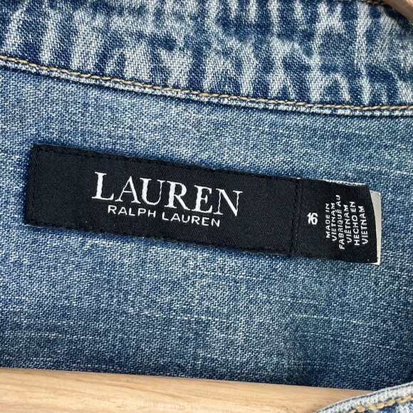 Lauren Ralph Lauren Womens 16 Dress Belted Denim Flutter Sleeve Shirtdress - Picture 4 of 13